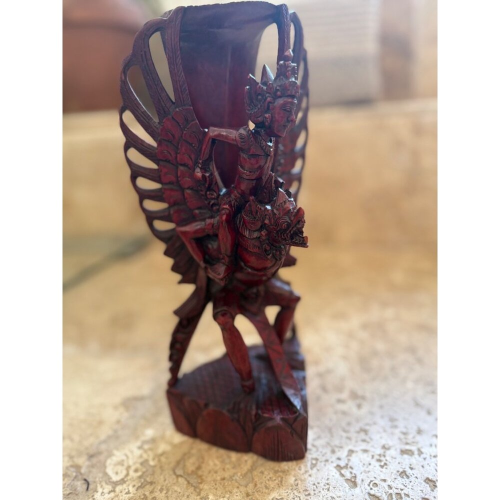 Vintage Balinese Garuda & Vishnu Hand-Carved Wooden Statue